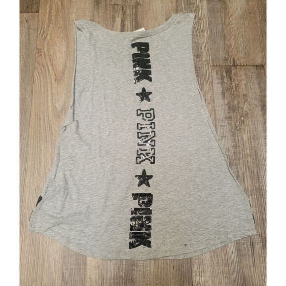 Victorias Secret PINK Sequins Bling Relaxed Fit American Flag Tank Top Medium - Picture 2 of 5